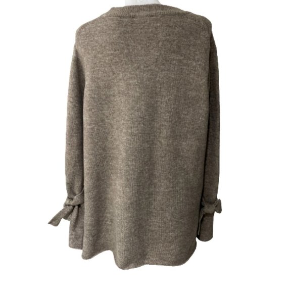 Zara Knit Over Sized Taupe High Low Sweater with Tie Sleeves Size Medium. - Picture 7 of 16
